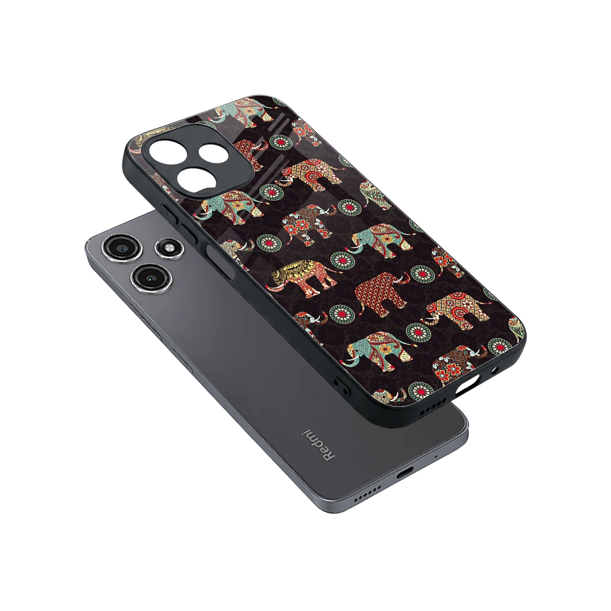 Elephant Art sleek redmi 12 5g cover with tempered glass back and TPU edges