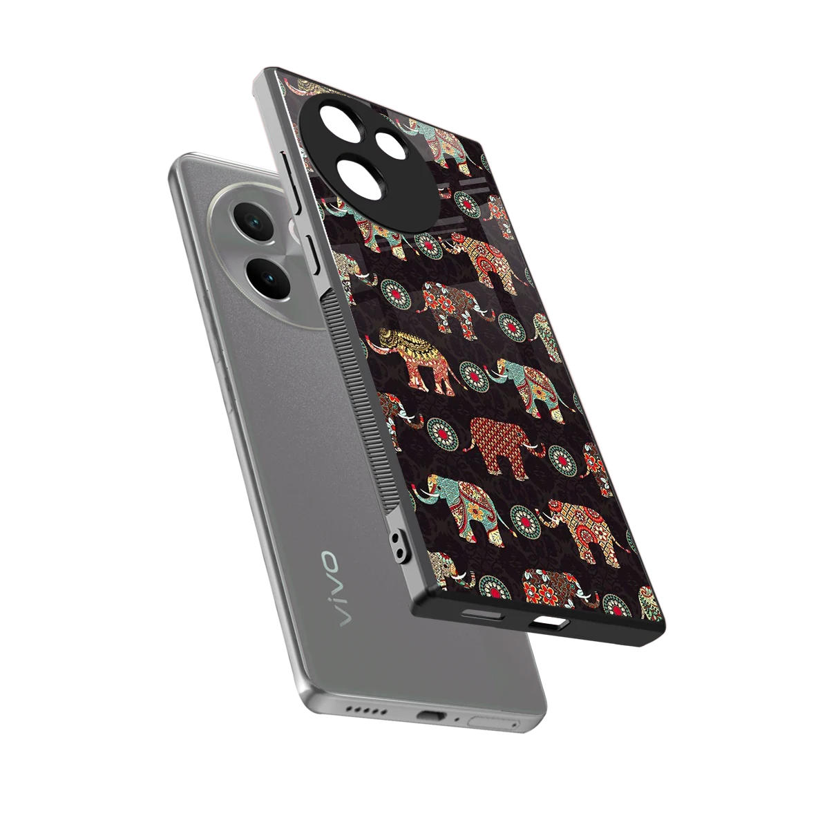 Elephant Art sleek vivo v30e cover with tempered glass back and TPU edges