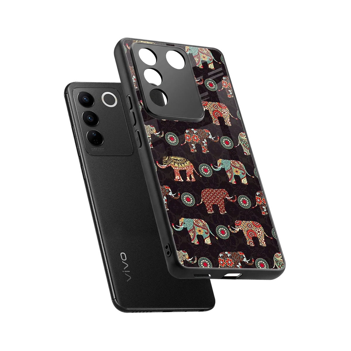 Elephant Art sleek vivo v27 5g cover with tempered glass back and TPU edges