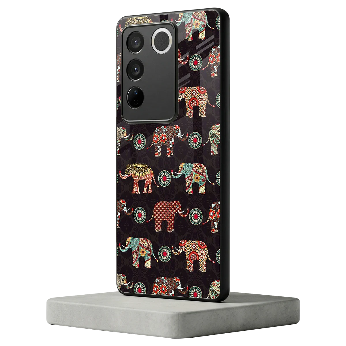 Elephant Art vivo v27 5g mobile cover | shockproof glass phone case