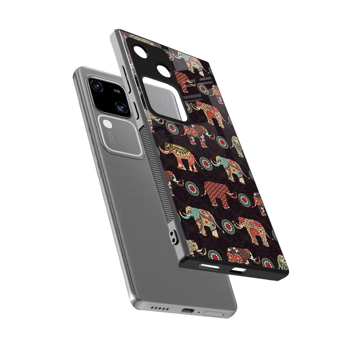 Elephant Art sleek vivo v30 cover with tempered glass back and TPU edges