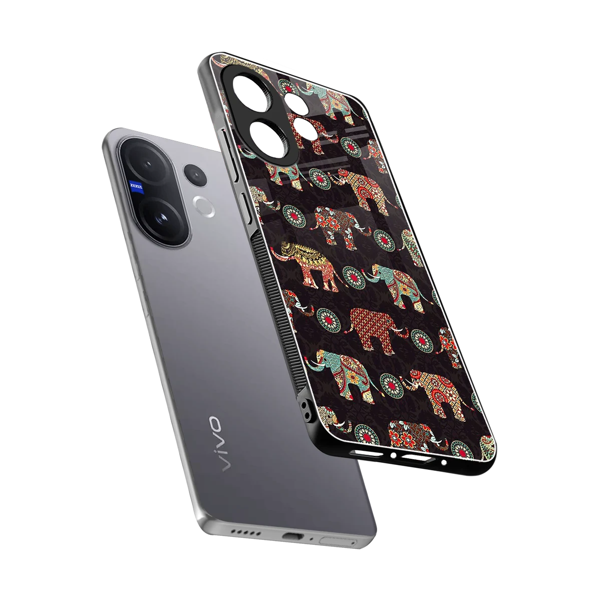 Elephant Art sleek vivo v60 cover with tempered glass back and TPU edges
