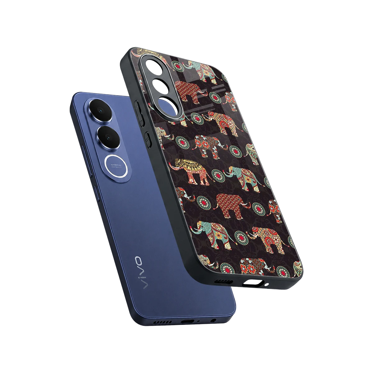 Elephant Art sleek vivo v70 fe cover with tempered glass back and TPU edges