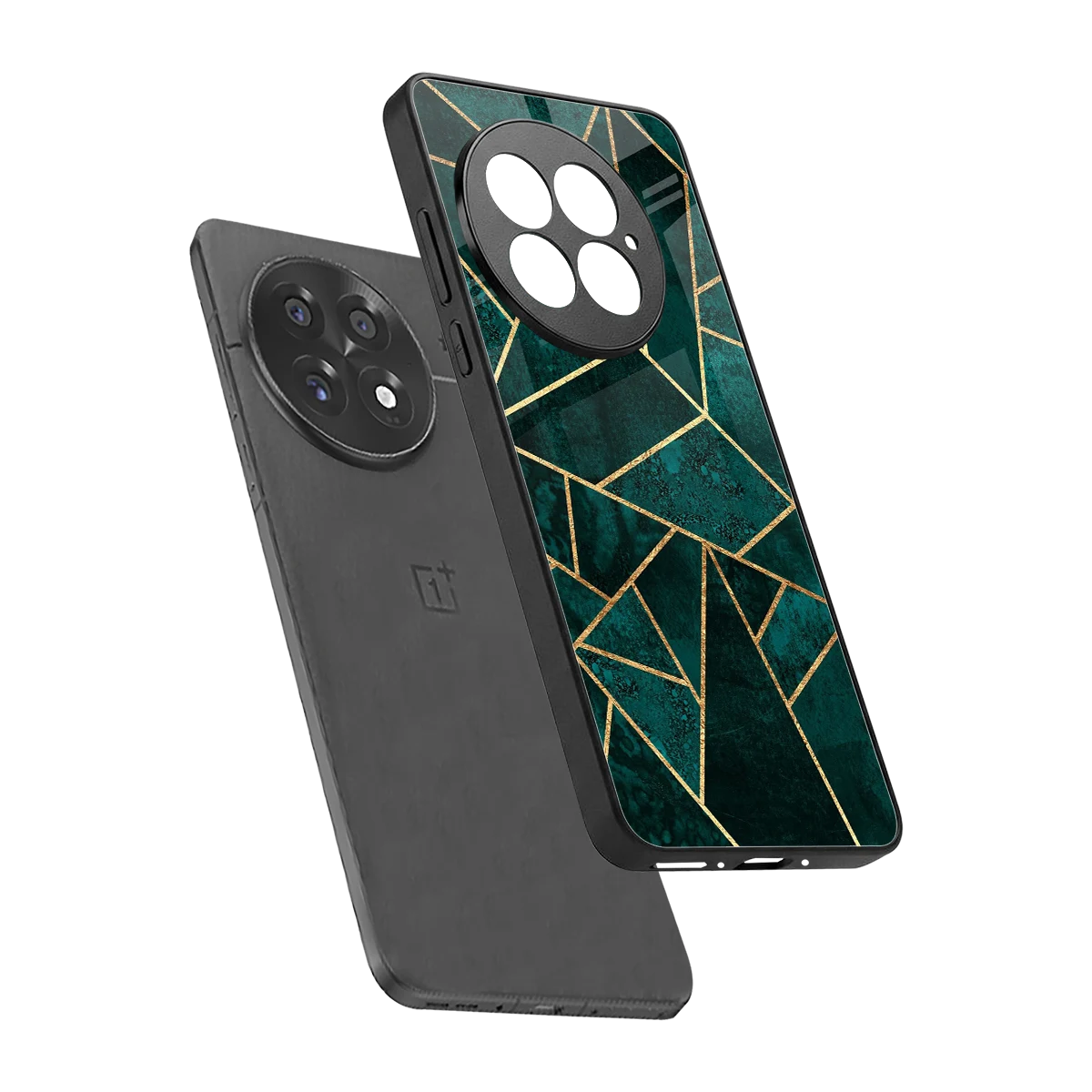 Emerald Geometry sleek oneplus 13 cover with tempered glass back and TPU edges