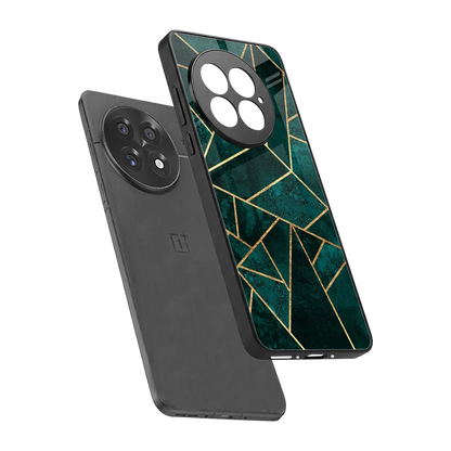 Emerald Geometry sleek oneplus 13 cover with tempered glass back and TPU edges