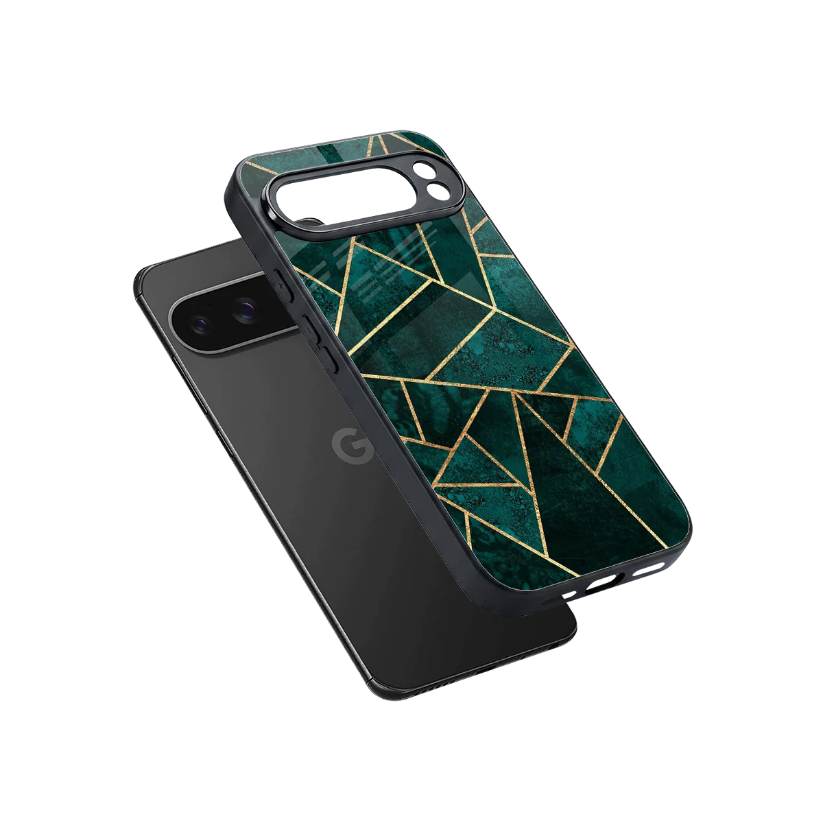 Emerald Geometry sleek google pixel 10 pro xl cover with tempered glass back and TPU edges