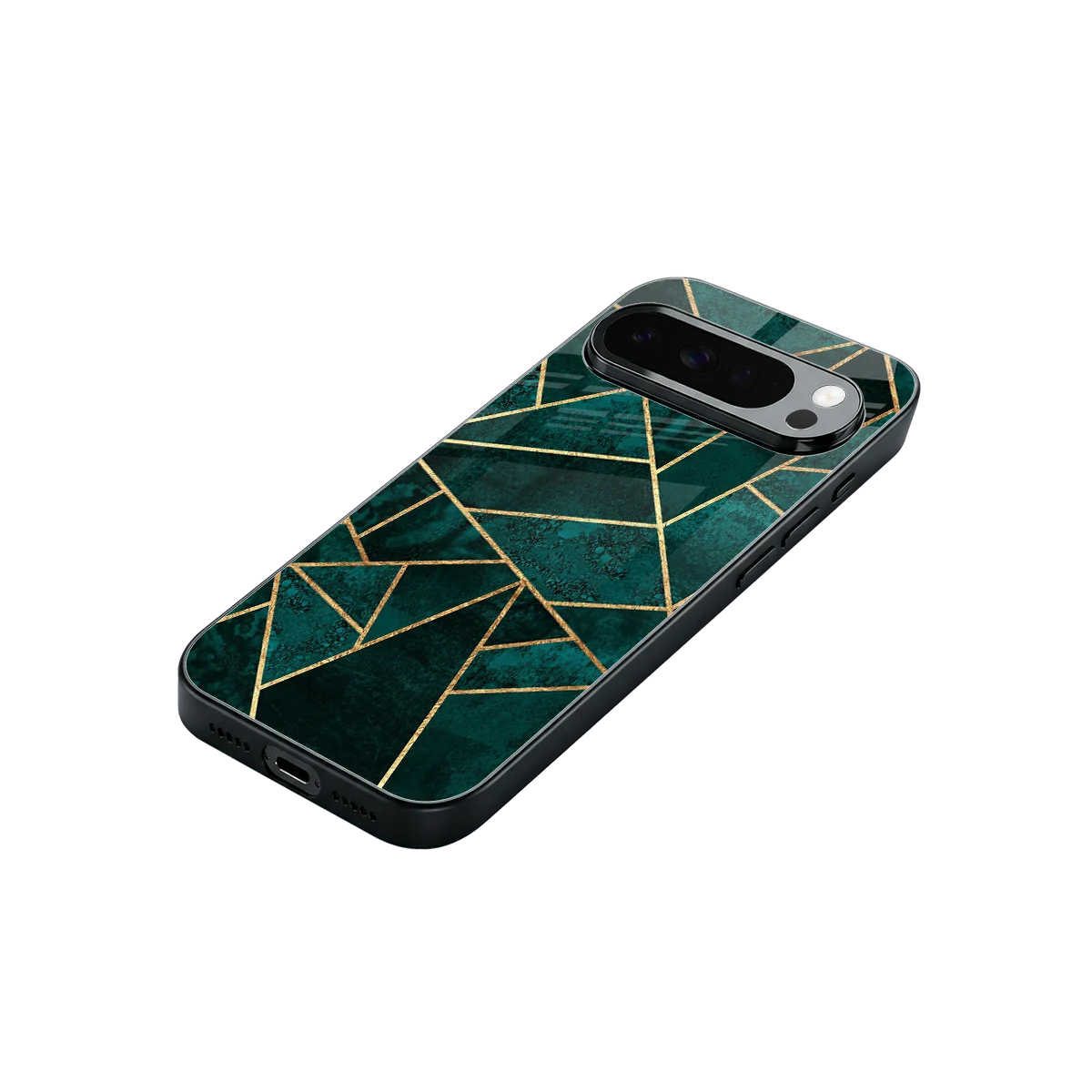 Emerald Geometry stylish phone case for google pixel 10 pro xl | glossy glass and slim fit