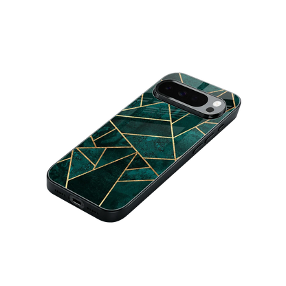 Emerald Geometry stylish phone case for google pixel 10 pro xl | glossy glass and slim fit