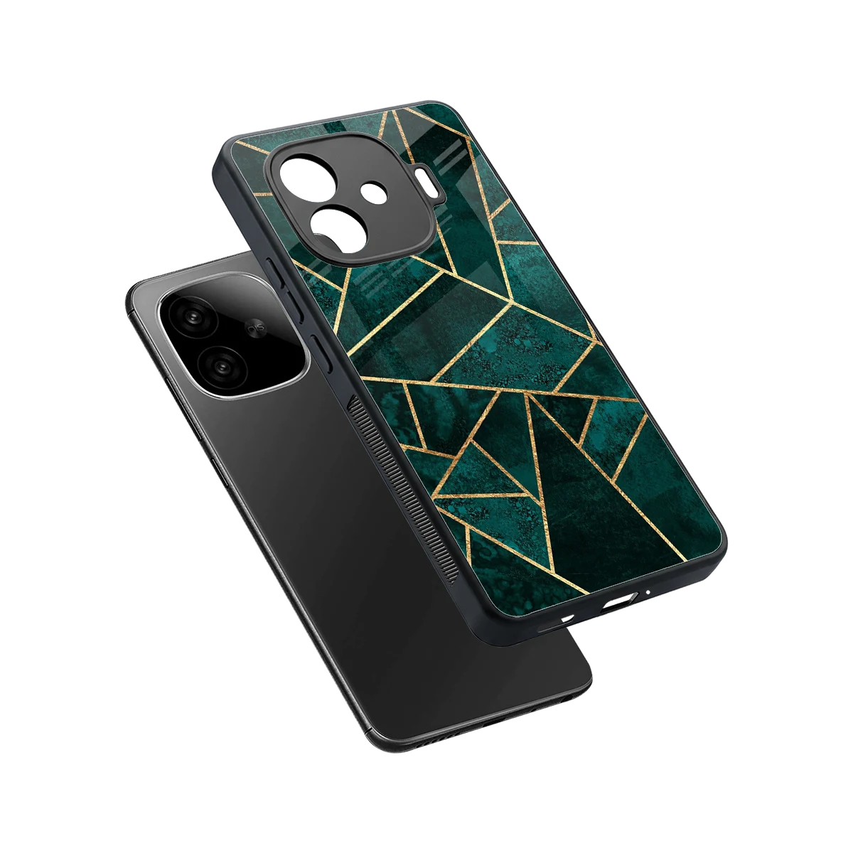 Emerald Geometry sleek iqoo neo 10r 5g cover with tempered glass back and TPU edges
