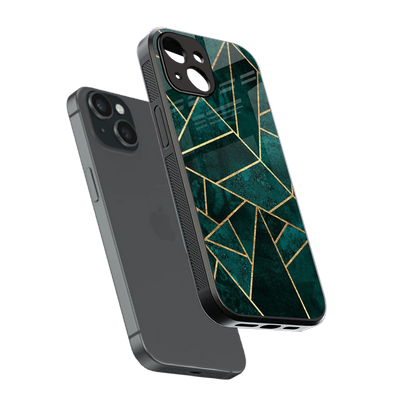 Emerald Geometry sleek iphone 14 cover with tempered glass back and TPU edges