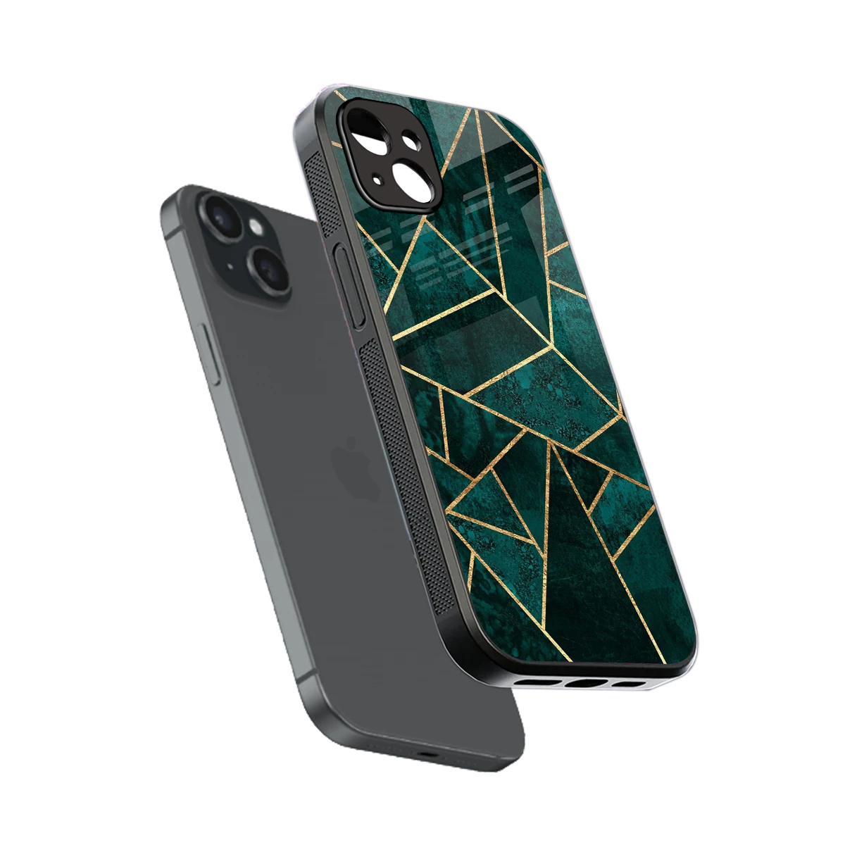 Emerald Geometry sleek iphone 14 plus cover with tempered glass back and TPU edges