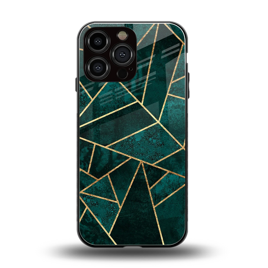 Emerald Geometry back phone cover | glass case for iphone 15 pro max