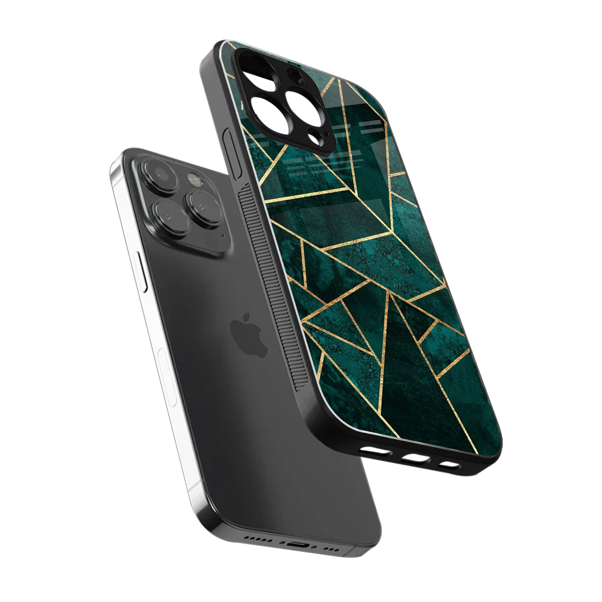 Emerald Geometry sleek iphone 15 pro max cover with tempered glass back and TPU edges