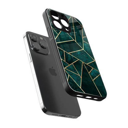 Emerald Geometry sleek iphone 15 pro max cover with tempered glass back and TPU edges