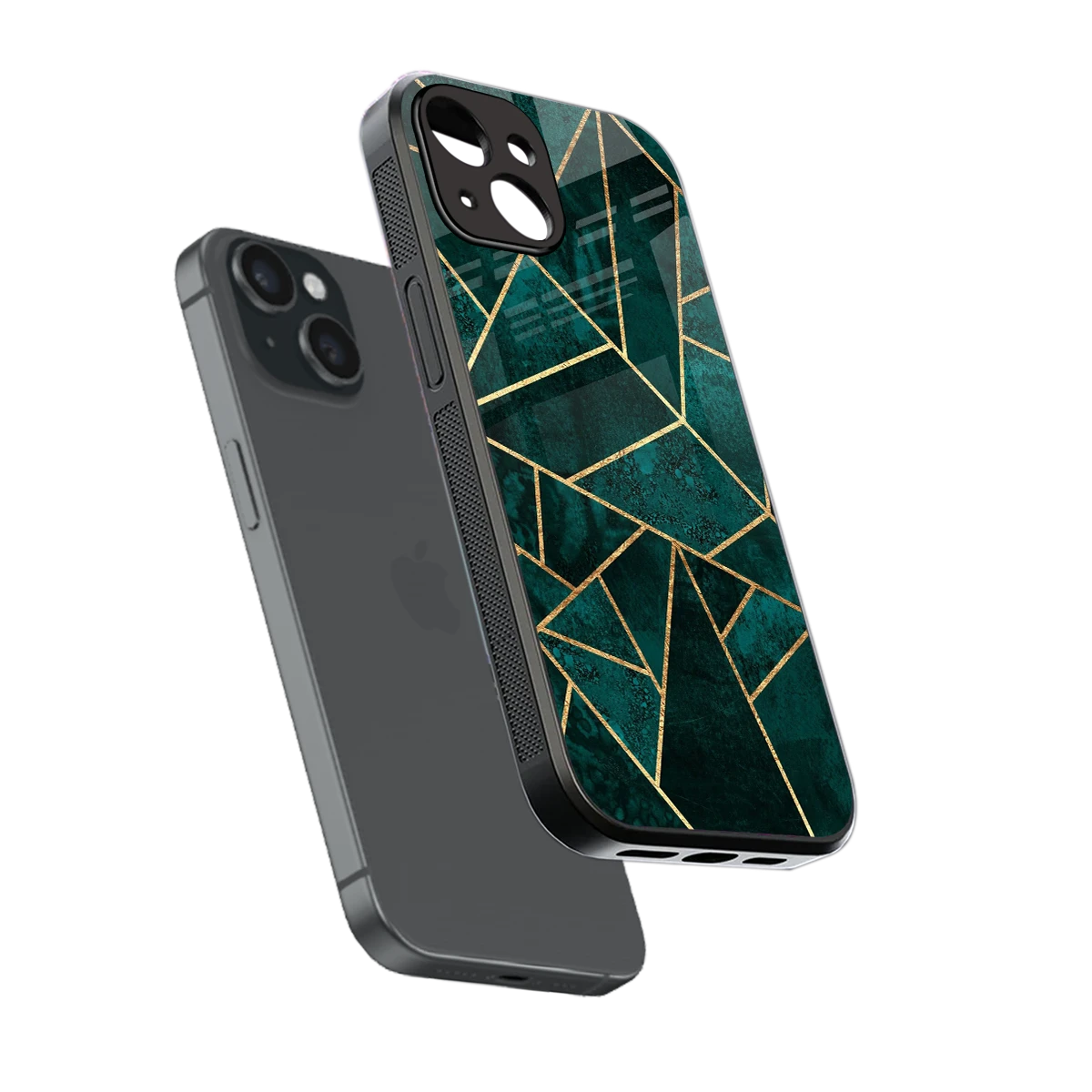 Emerald Geometry sleek iphone 15 cover with tempered glass back and TPU edges
