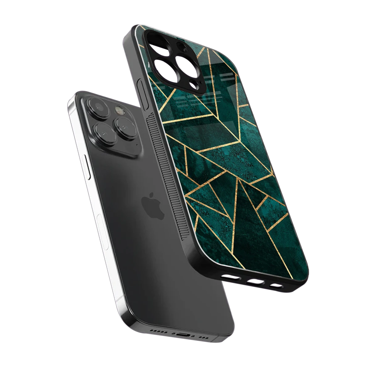 Emerald Geometry sleek iphone 15 pro cover with tempered glass back and TPU edges