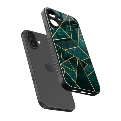 Emerald Geometry sleek iphone 16 plus cover with tempered glass back and TPU edges