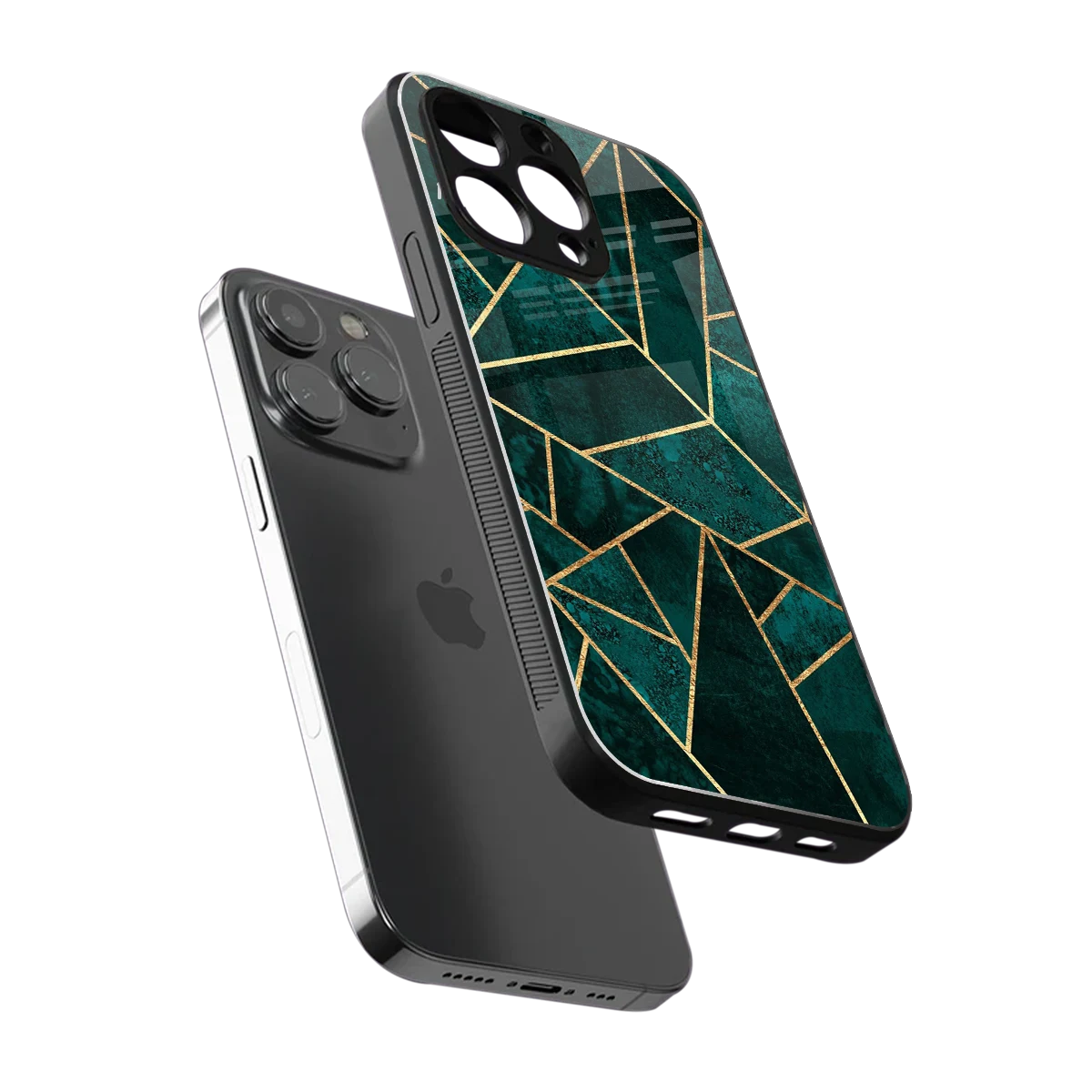 Emerald Geometry sleek iphone 16 pro max cover with tempered glass back and TPU edges