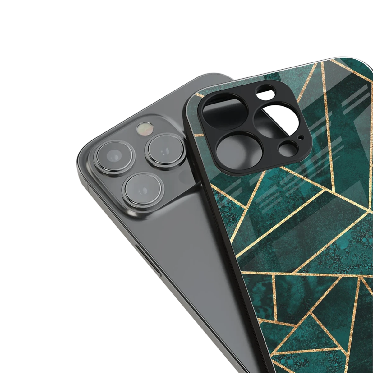 Emerald Geometry stylish phone case for iphone 14 plus | glossy glass and slim fit
