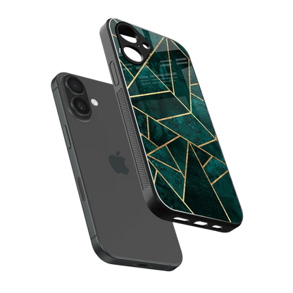 Emerald Geometry sleek iPhone 16 cover with tempered glass back and TPU edges