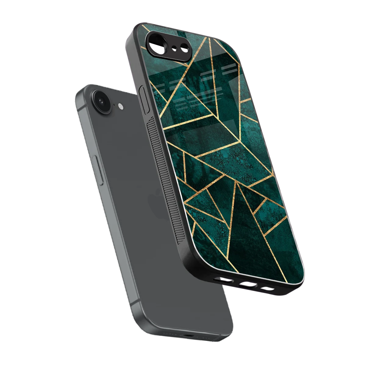 Emerald Geometry sleek iphone 16e cover with tempered glass back and TPU edges