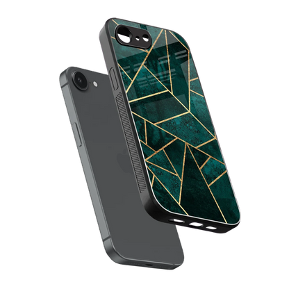 Emerald Geometry sleek iphone 16e cover with tempered glass back and TPU edges