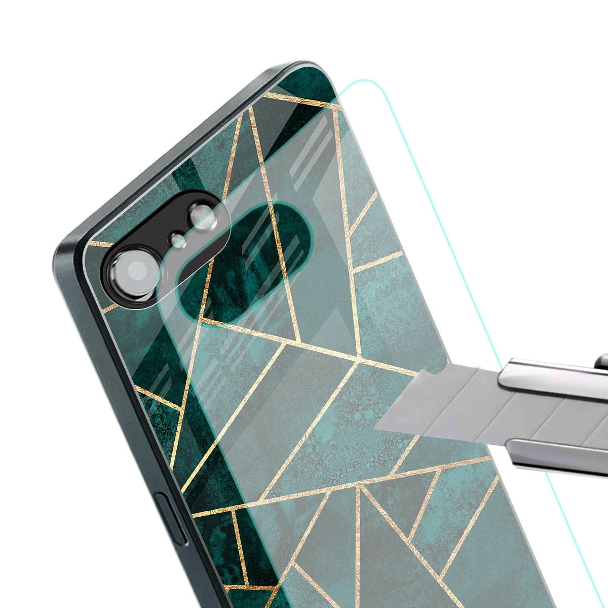 Emerald Geometry stylish phone case for iphone 17e | glossy glass and slim fit