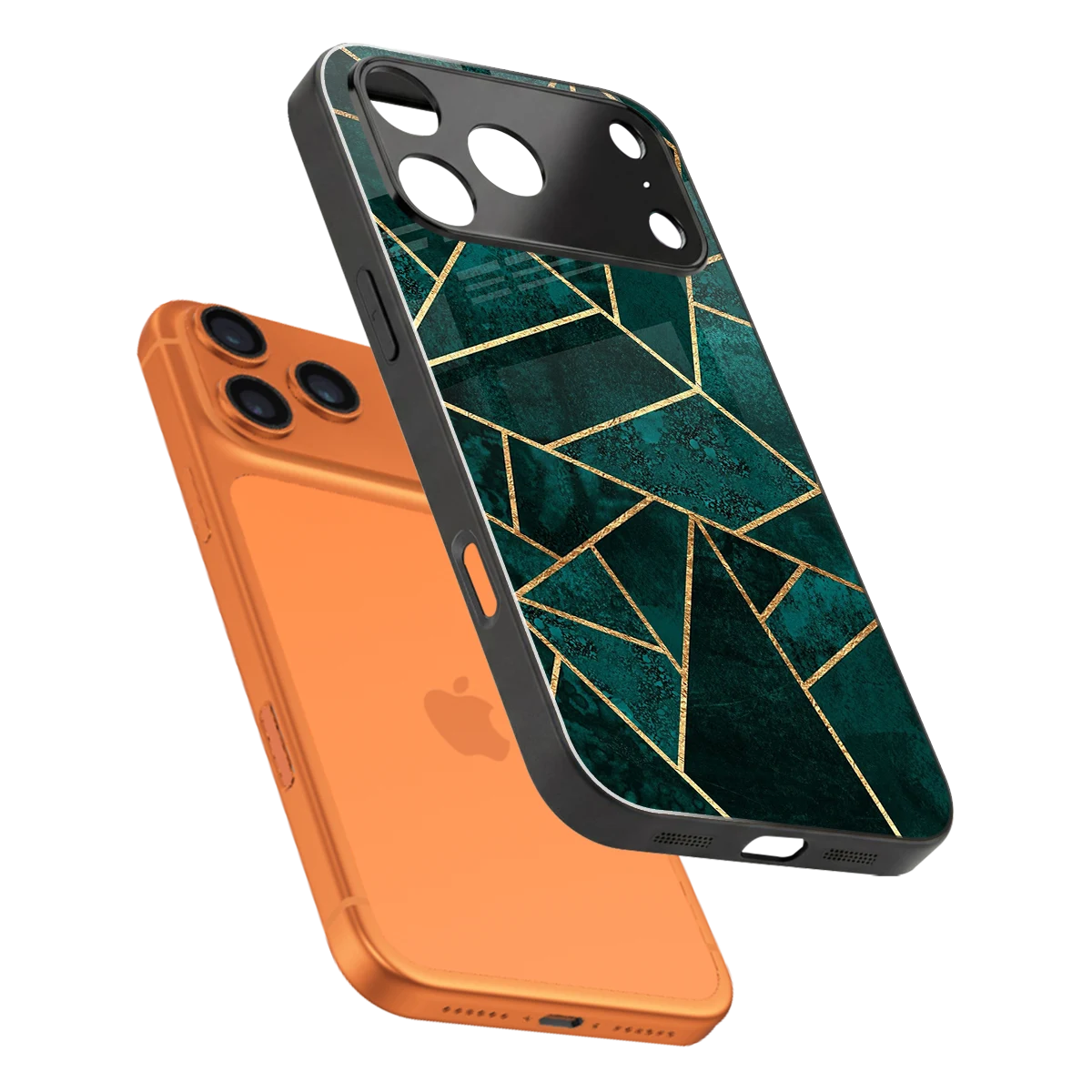 Emerald Geometry sleek iphone 17 pro cover with tempered glass back and TPU edges