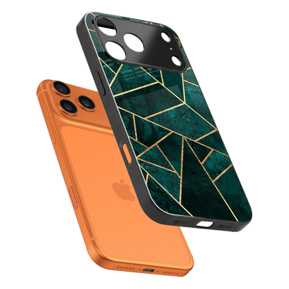 Emerald Geometry sleek iphone 17 pro cover with tempered glass back and TPU edges