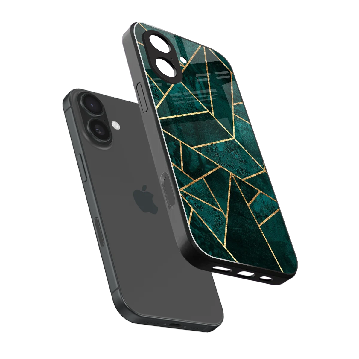 Emerald Geometry sleek iphone 17 cover with tempered glass back and TPU edges