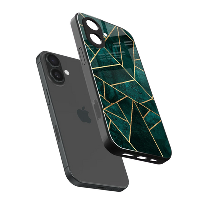 Emerald Geometry sleek iphone 17 cover with tempered glass back and TPU edges