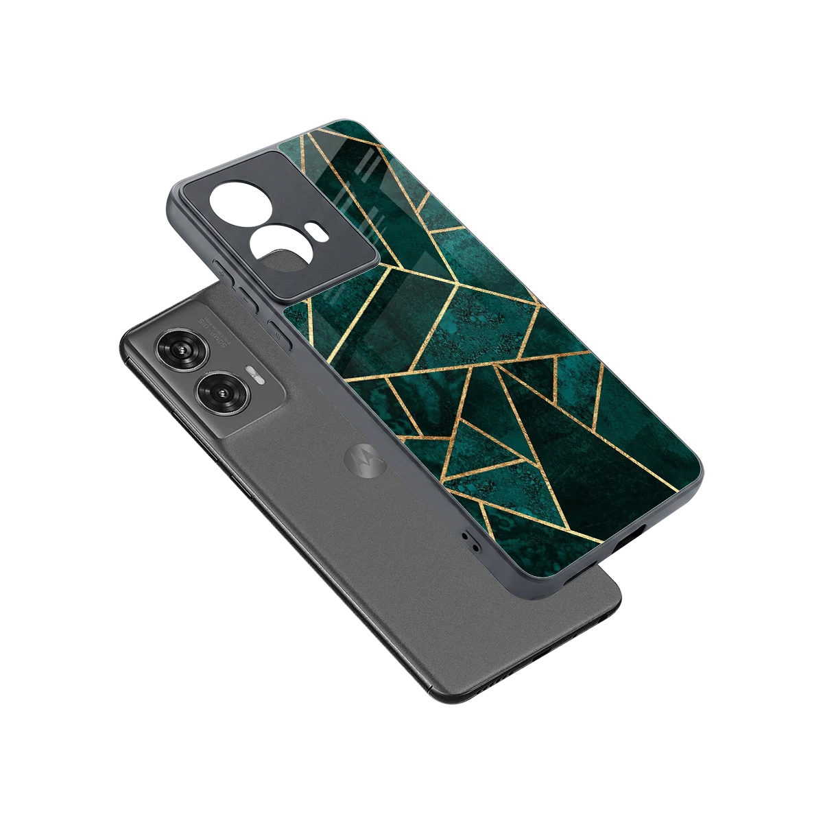 Emerald Geometry sleek motorola edge 50 fusion cover with tempered glass back and TPU edges