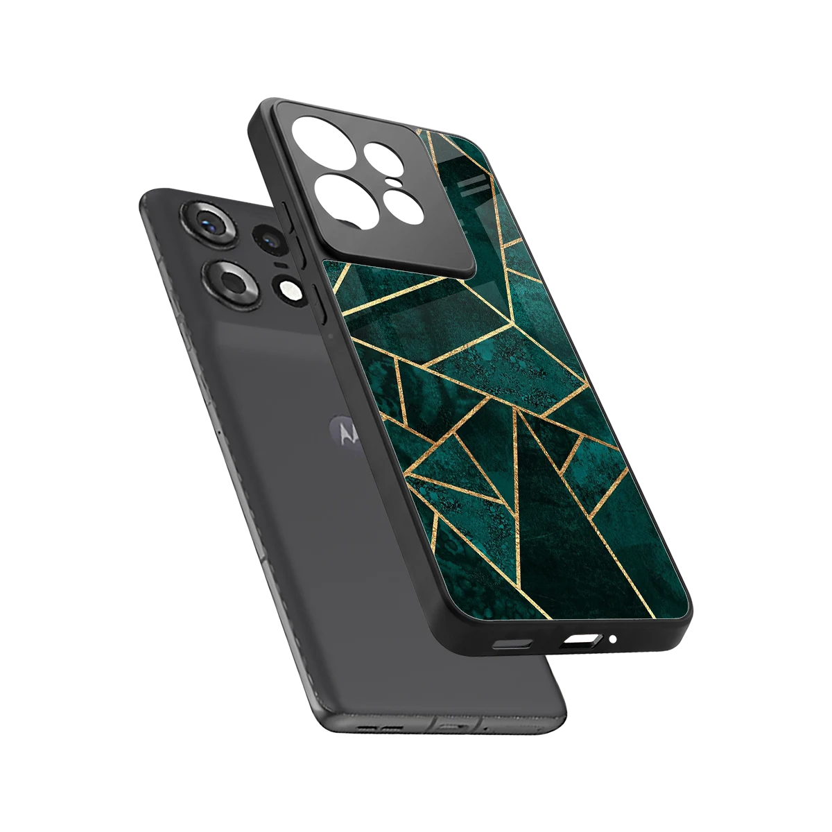 Emerald Geometry sleek motorola edge 50 pro cover with tempered glass back and TPU edges