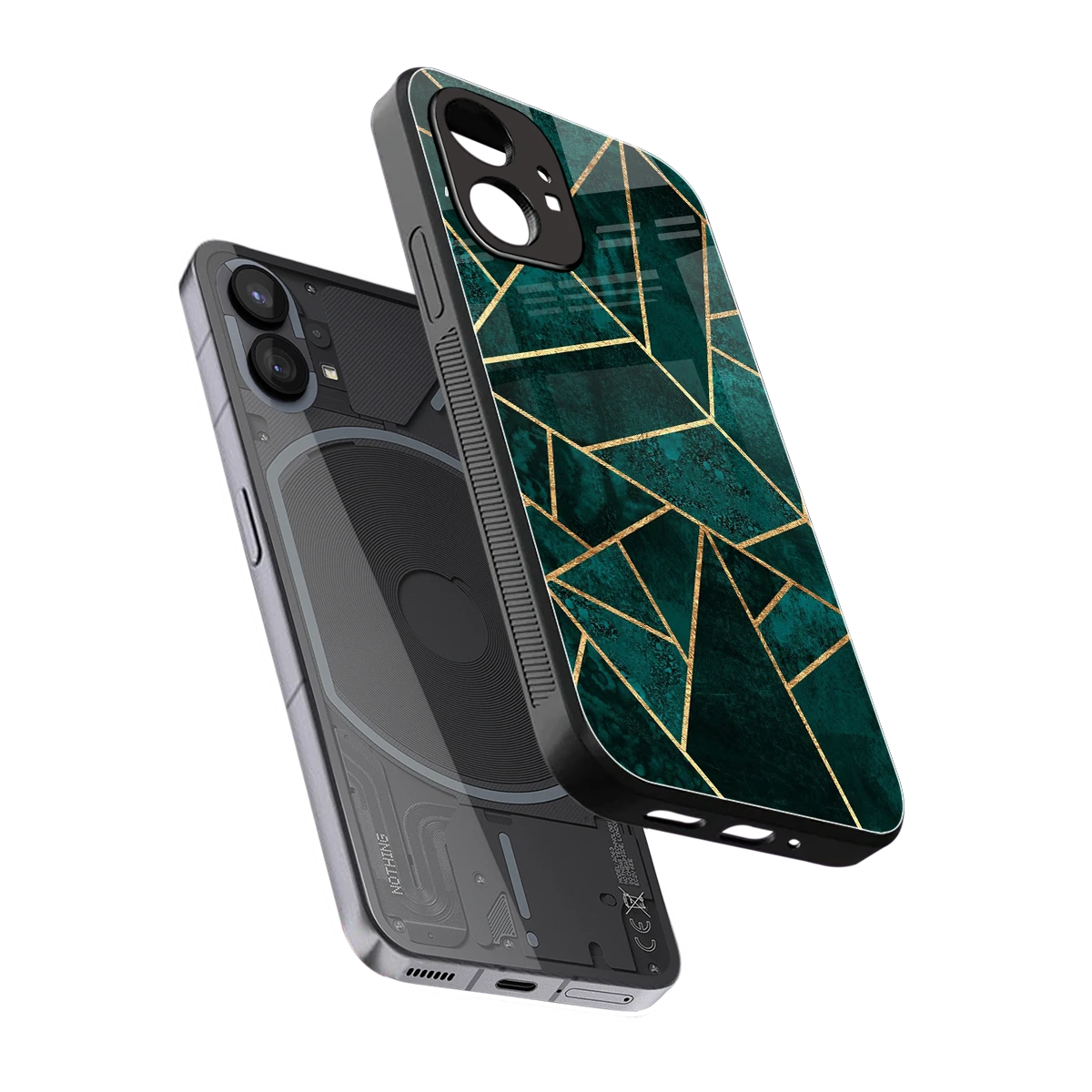 Emerald Geometry sleek nothing phone 1 cover with tempered glass back and TPU edges