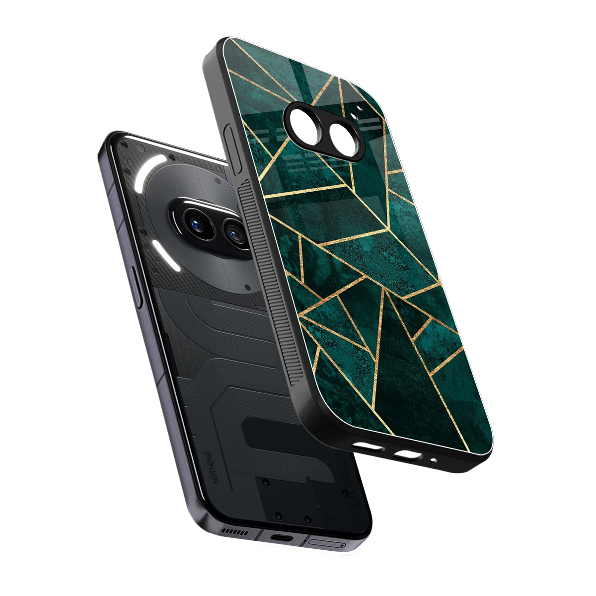 Emerald Geometry sleek nothing phone 2a plus cover with tempered glass back and TPU edges