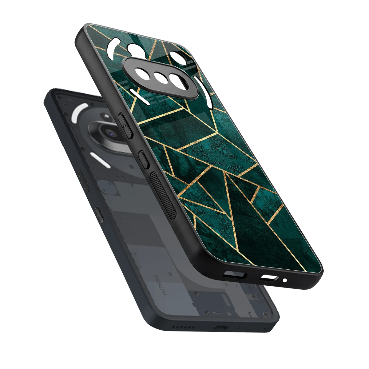 Emerald Geometry sleek nothing phone 3a cover with tempered glass back and TPU edges