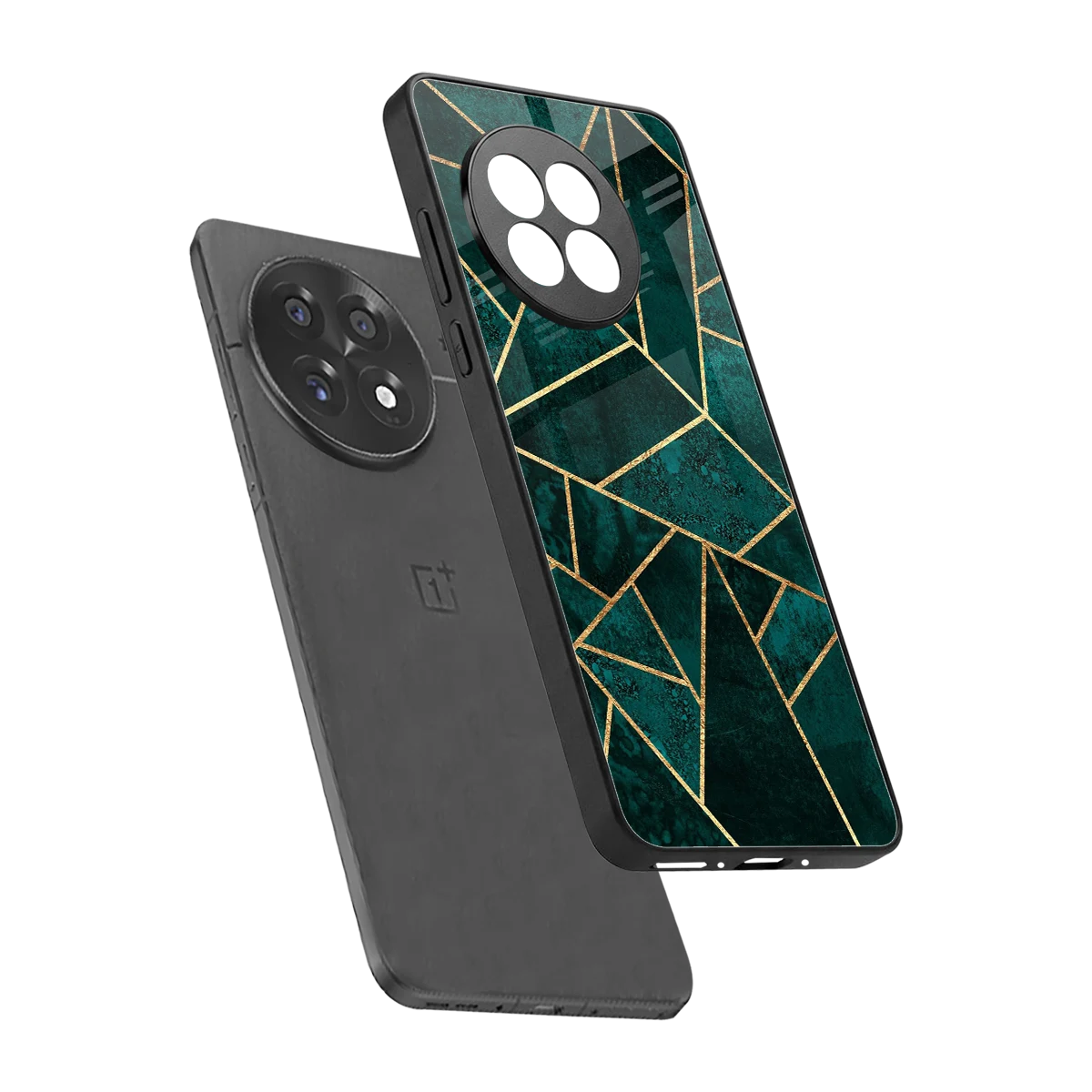 Emerald Geometry sleek oneplus 13r cover with tempered glass back and TPU edges