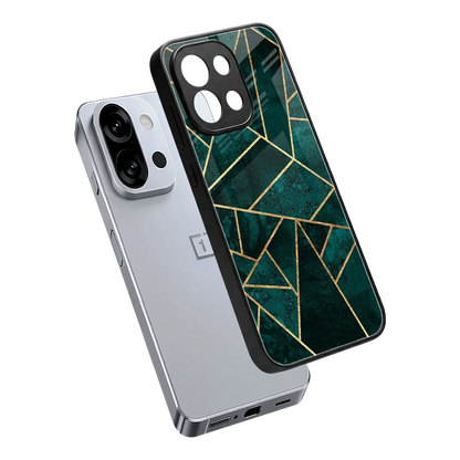 Emerald Geometry sleek oneplus 13s cover with tempered glass back and TPU edges