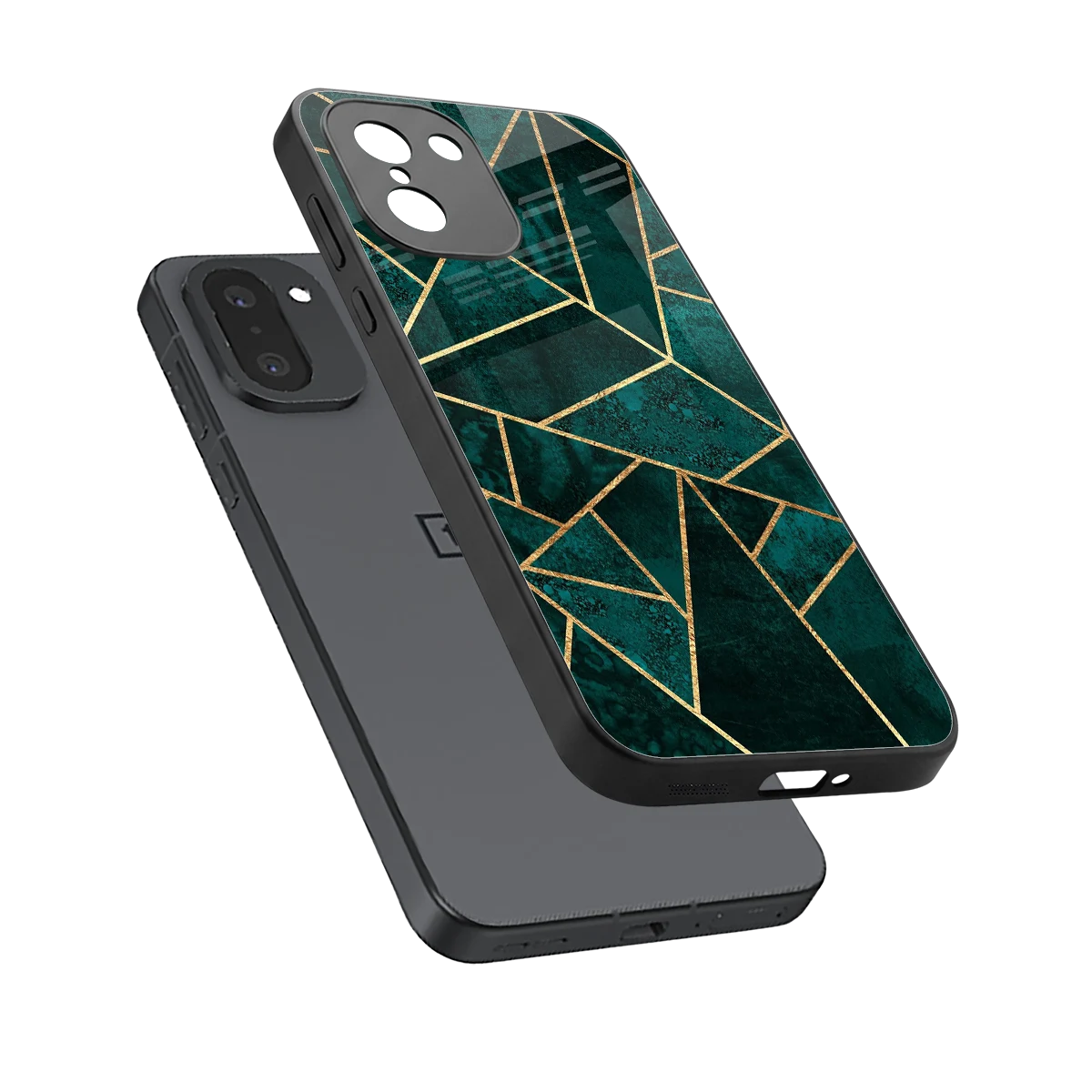 Emerald Geometry sleek oneplus 15r cover with tempered glass back and TPU edges
