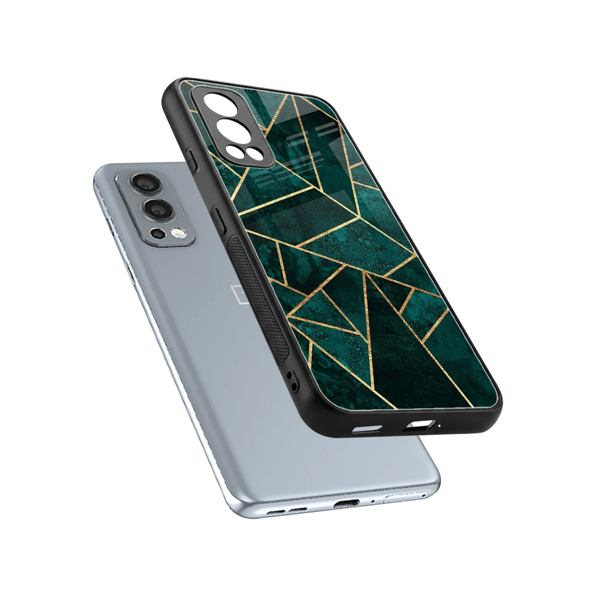 Emerald Geometry sleek oneplus nord 2 cover with tempered glass back and TPU edges