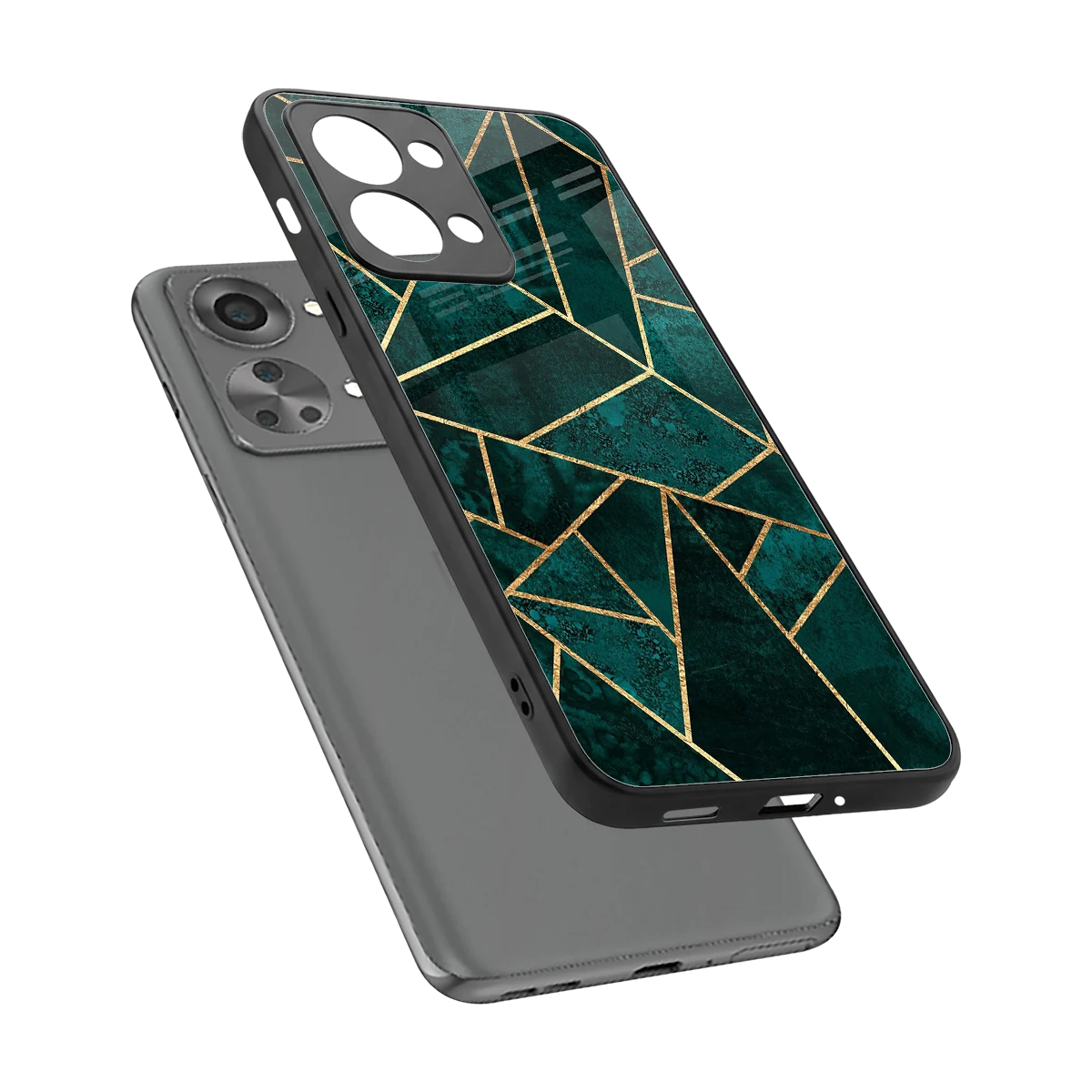 Emerald Geometry sleek oneplus nord 2t cover with tempered glass back and TPU edges