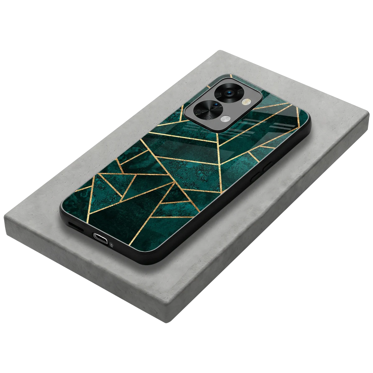Emerald Geometry stylish phone case for oneplus nord 2t | glossy glass and slim fit