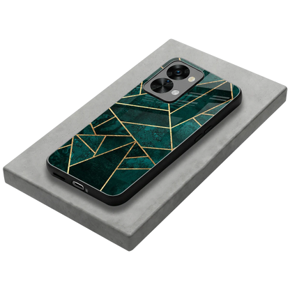 Emerald Geometry stylish phone case for oneplus nord 2t | glossy glass and slim fit