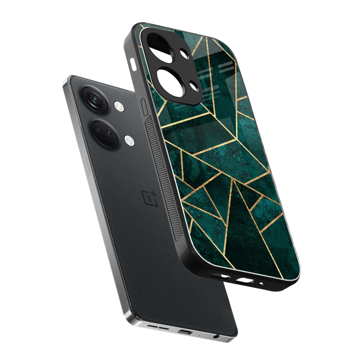 Emerald Geometry sleek oneplus nord 3 cover with tempered glass back and TPU edges