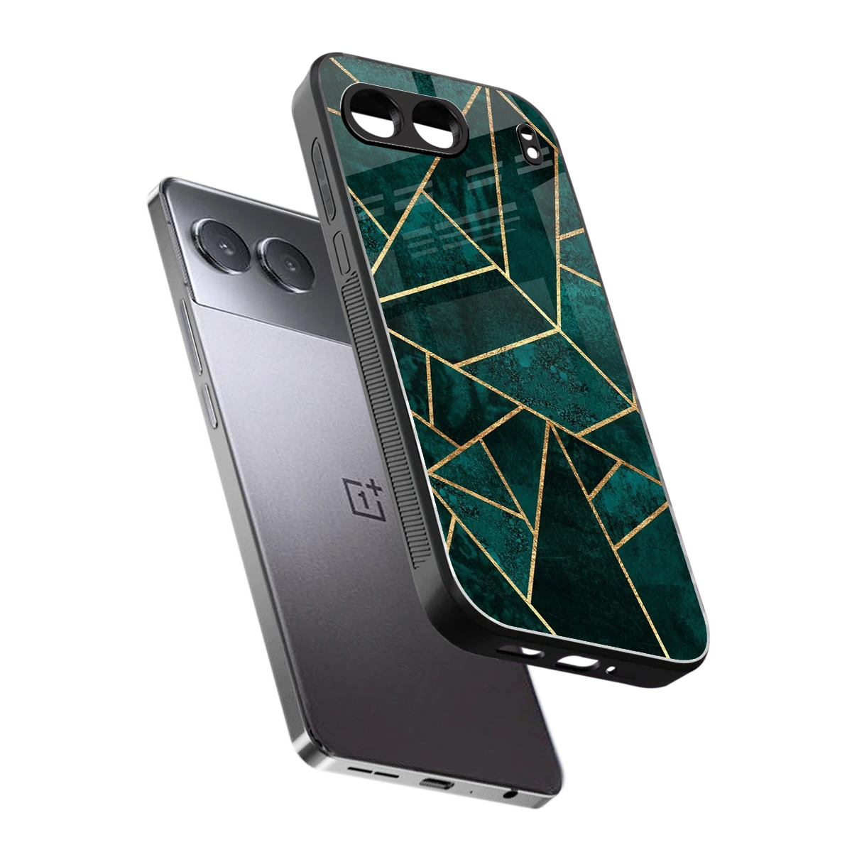 Emerald Geometry sleek oneplus nord 4 cover with tempered glass back and TPU edges