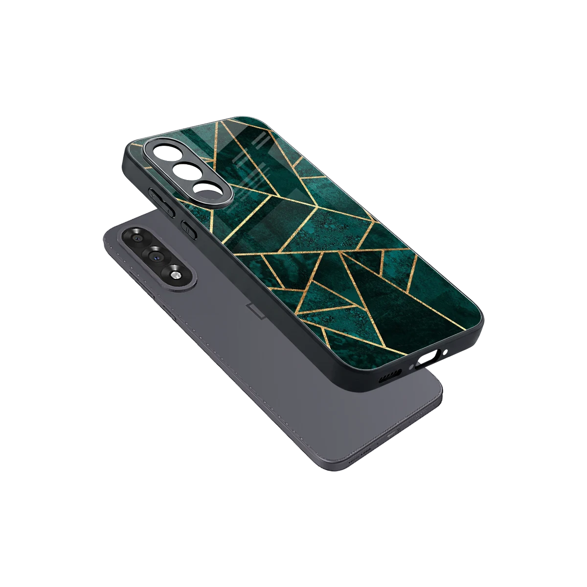 Emerald Geometry sleek oneplus nord 5 cover with tempered glass back and TPU edges