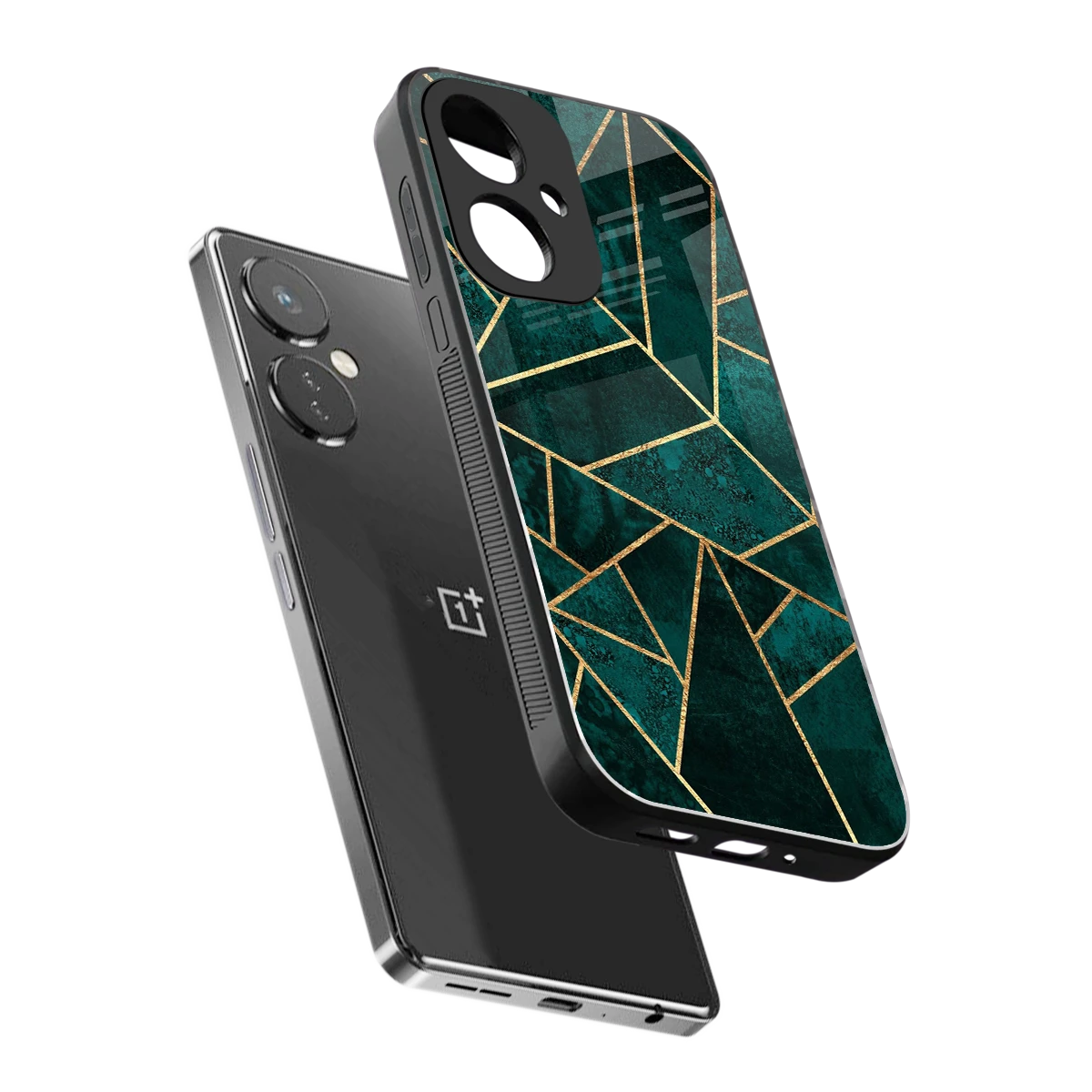 Emerald Geometry sleek oneplus nord ce 3 cover with tempered glass back and TPU edges