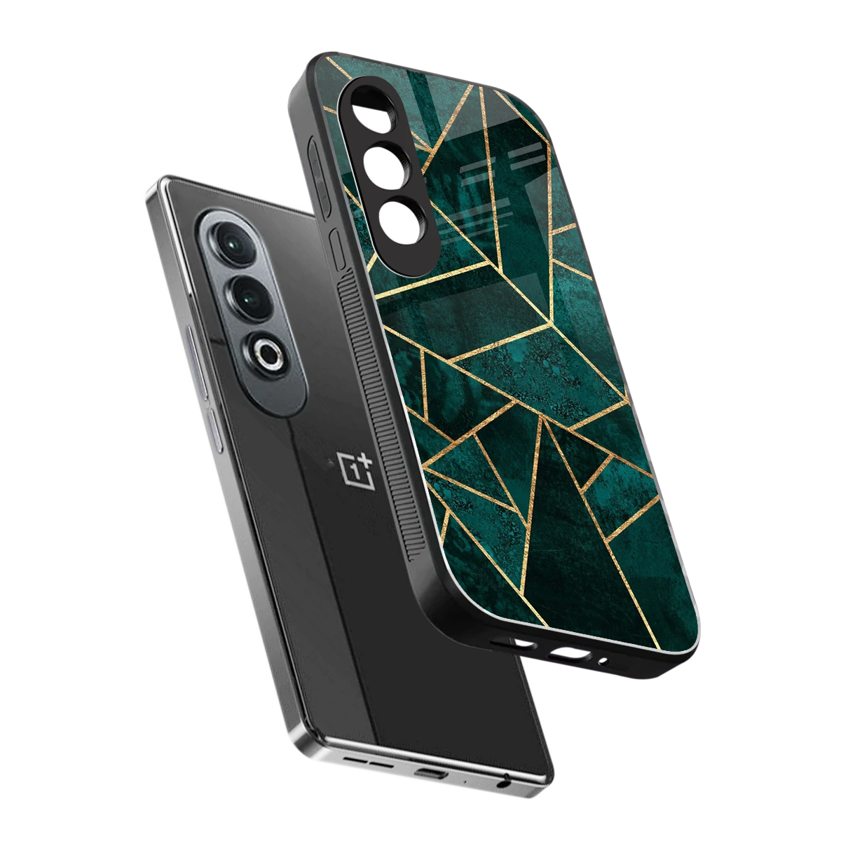 Emerald Geometry sleek oneplus nord ce 4 cover with tempered glass back and TPU edges