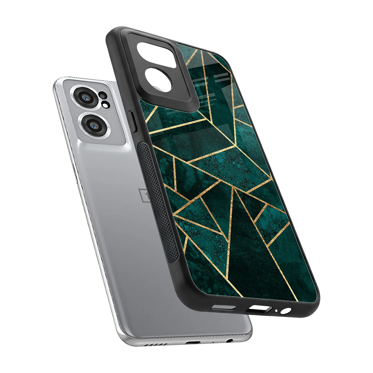 Emerald Geometry sleek oneplus nord ce 2 cover with tempered glass back and TPU edges