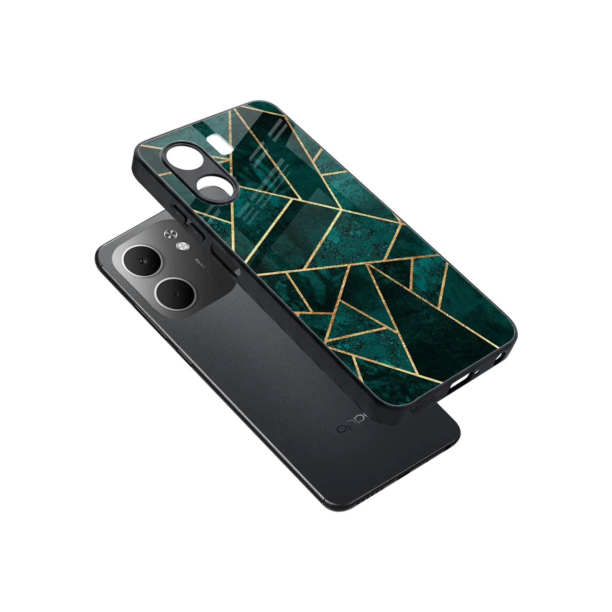 Emerald Geometry sleek oppo a5x 5g cover with tempered glass back and TPU edges